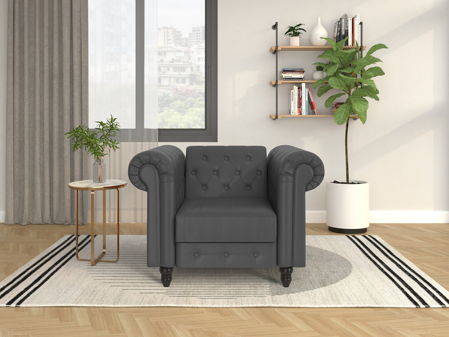 Chesterfield fotelis Felix Loungekėdė 1182440 (Tamsi pilka)