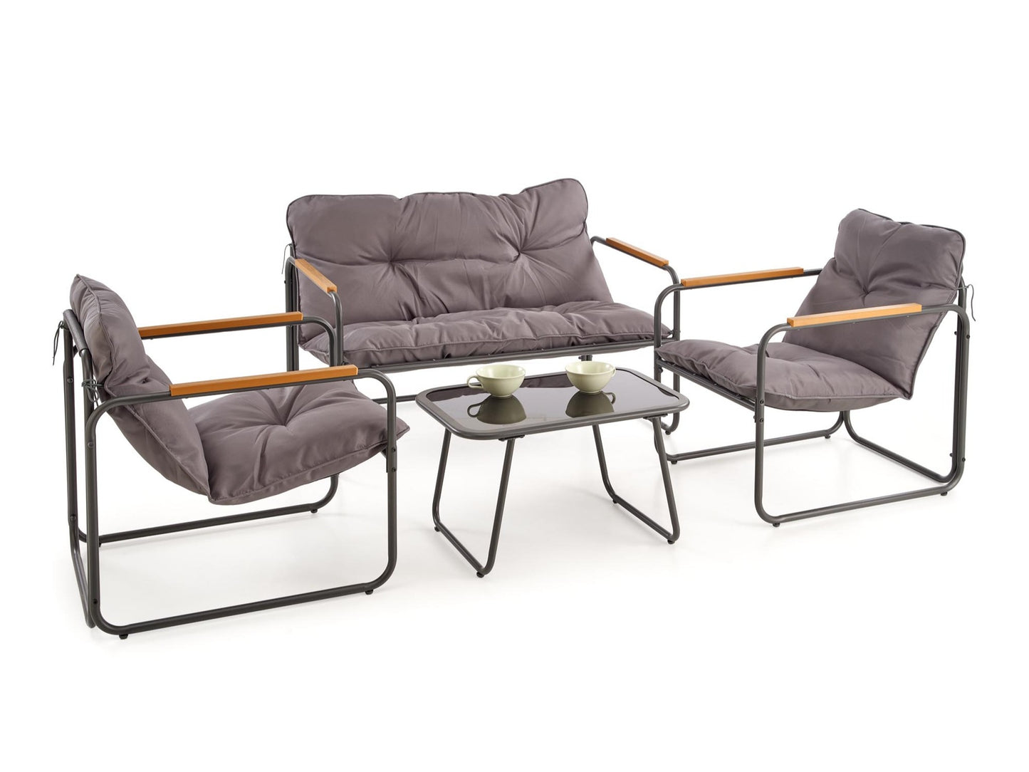 Lauko baldų komplektas HUDSON garden komplektas ( sofa, kėdė 2x, c. stalas ), pilka / ruda V-CH-HUDSON-ZESTAW