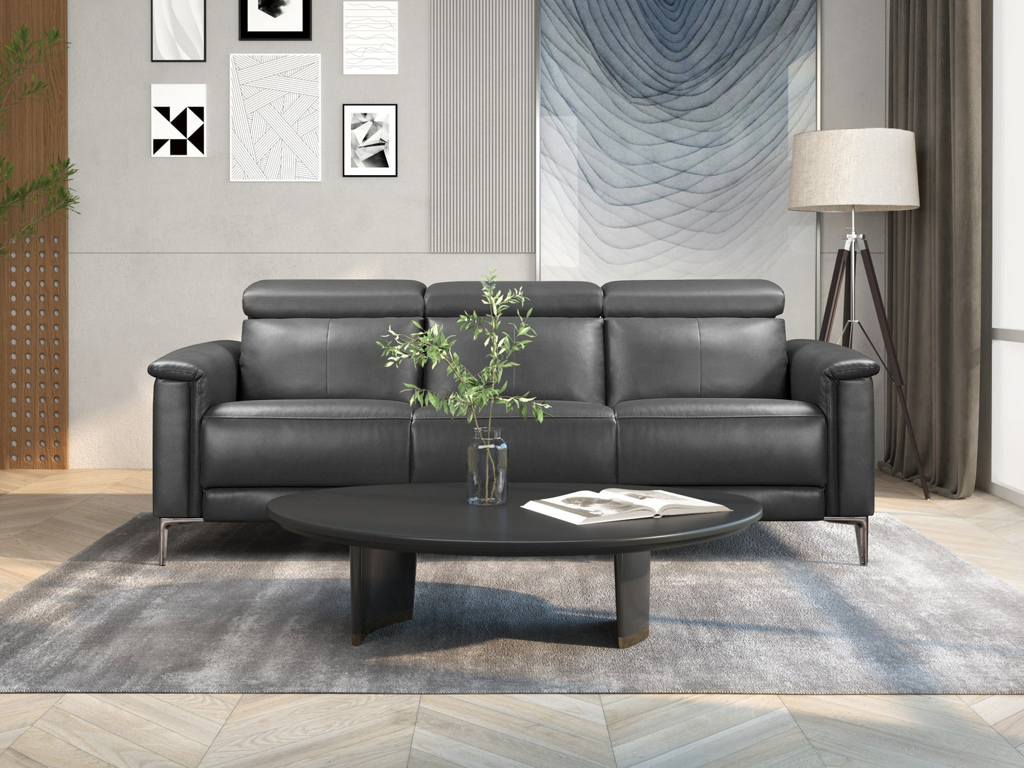 Sofa reglaineris Lund Sofa 3 Seater with 2 Rankinis Reglaineris 1208441, Medžiagos tipas: Natūrali oda, Spalva: Pilka