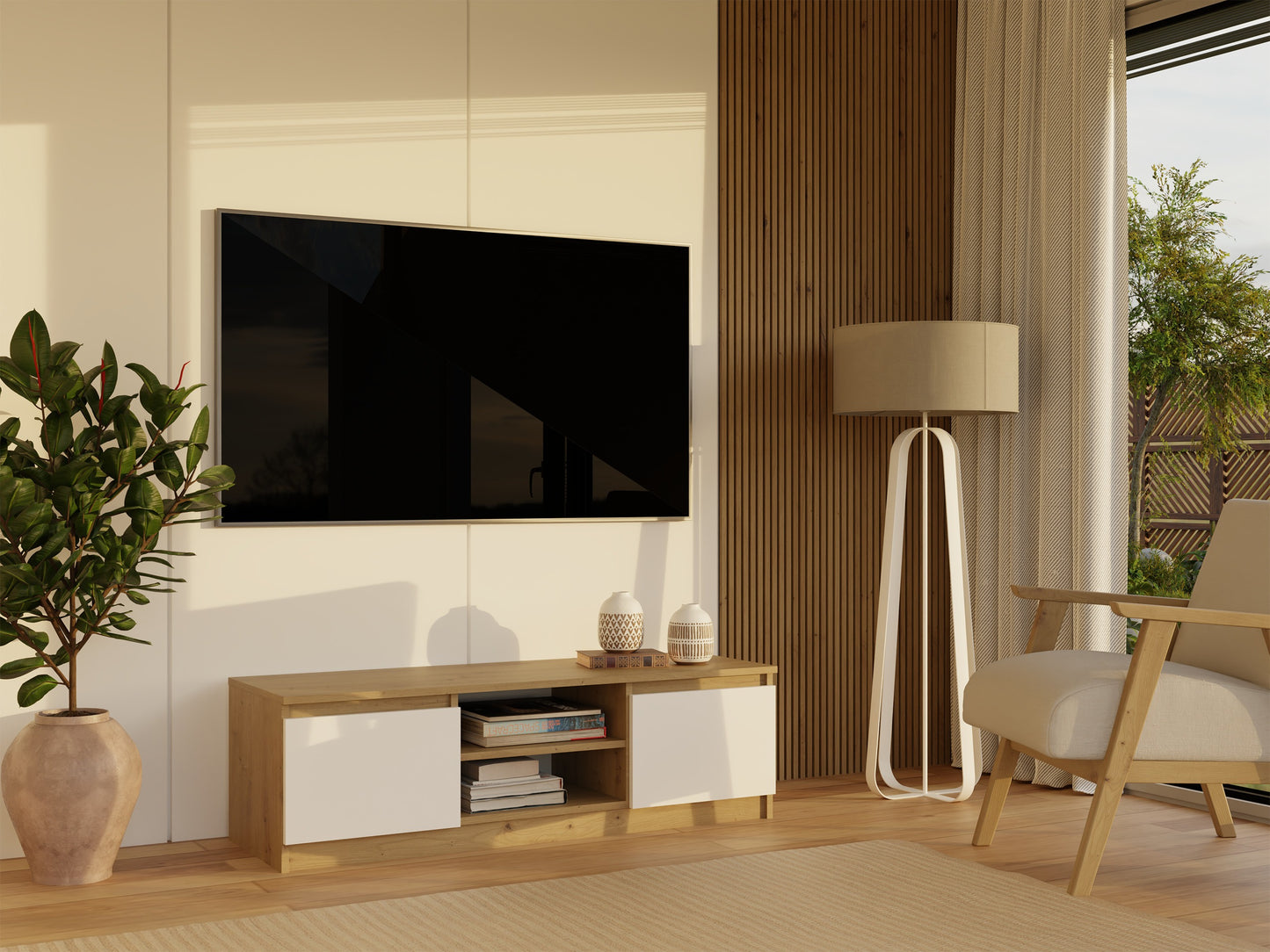 TV staliukas RTV Malwa 120, Spalva: Artisan ąžuolas + Balta, M-MP-RT-MAL-120-ARB