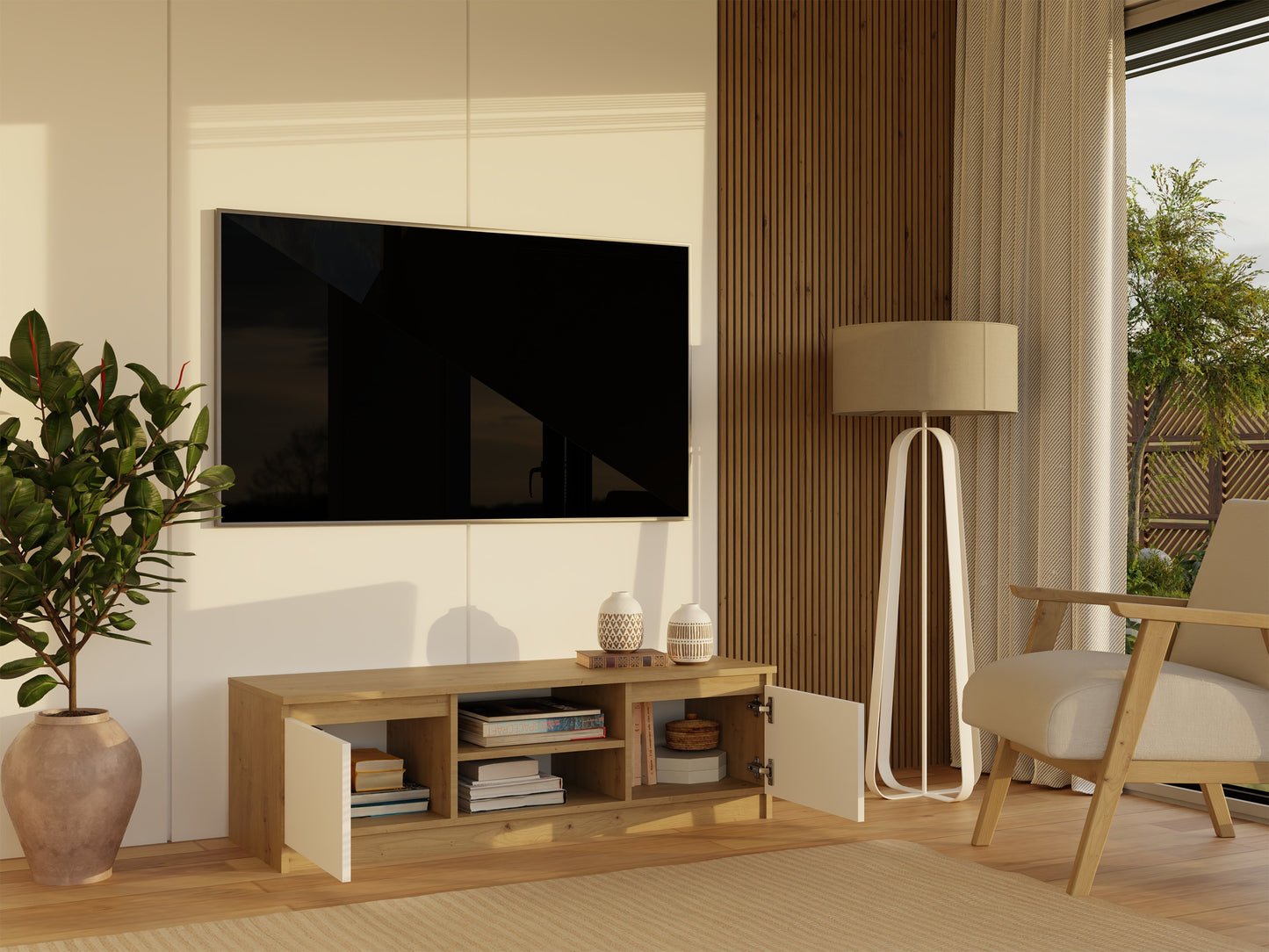 TV staliukas RTV Malwa 120, Spalva: Artisan ąžuolas + Balta, M-MP-RT-MAL-120-ARB