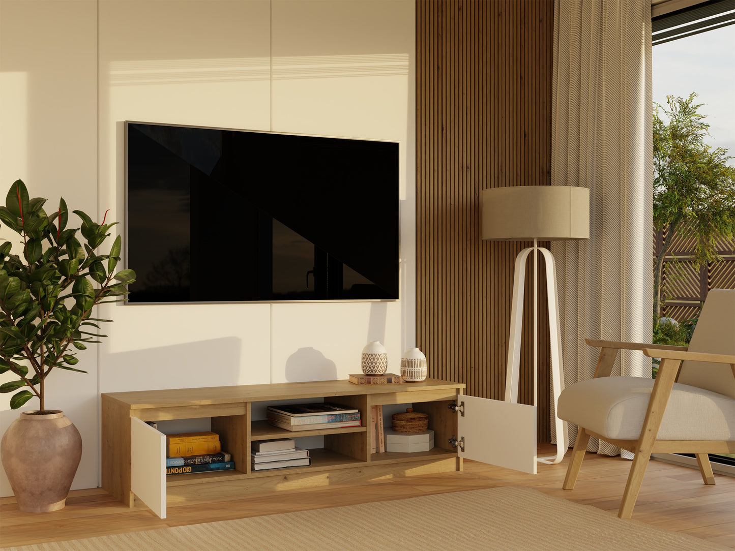 TV staliukas RTV Malwa 140 M-MP-RT-MAL-140-ARB, Spalva: Artisan ąžuolas + Balta