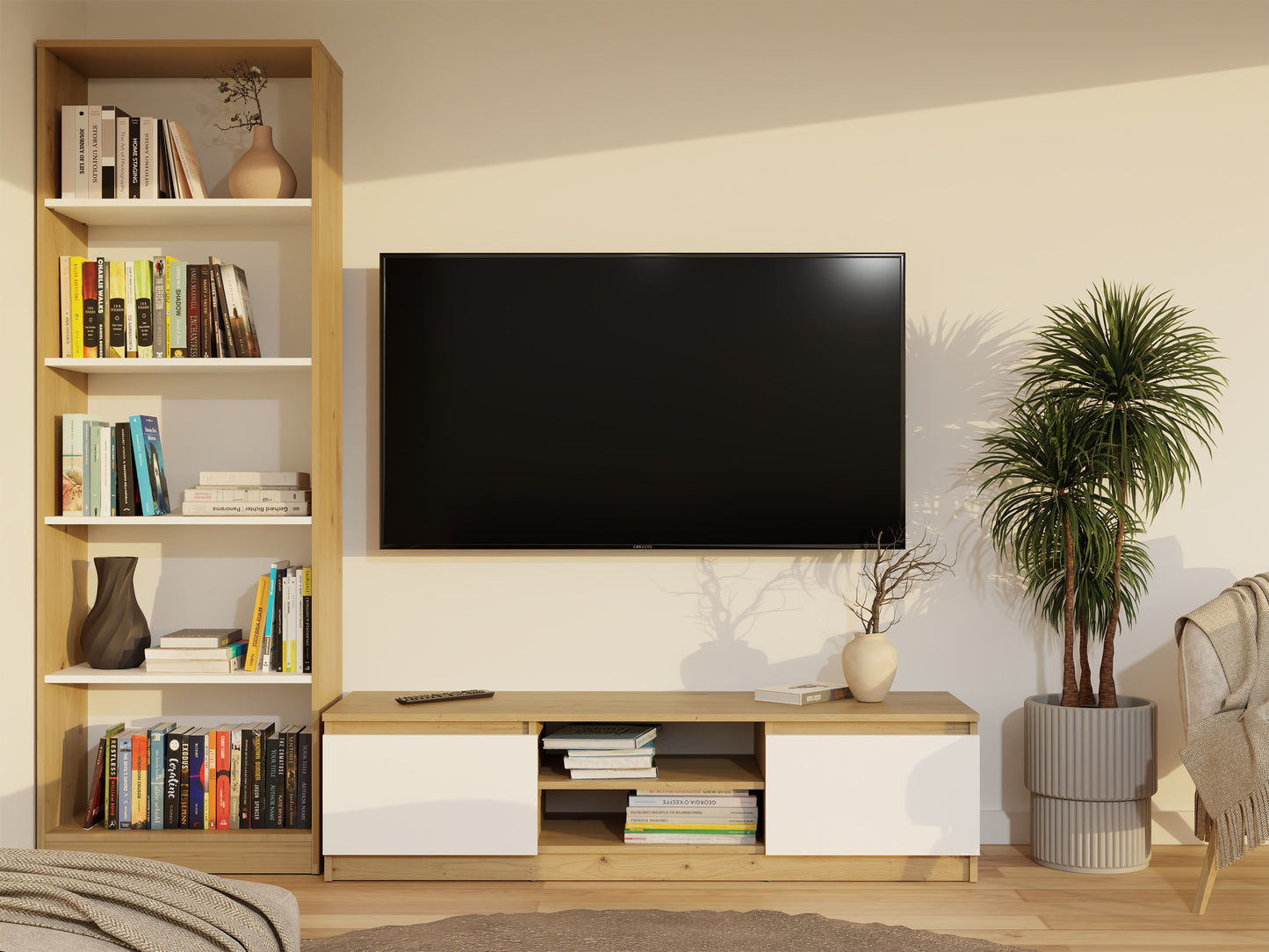 TV staliukas RTV Malwa 140 M-MP-RT-MAL-140-ARB, Spalva: Artisan ąžuolas + Balta