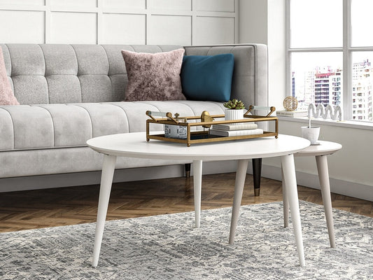 Žurnalinių staliukų komplektas Cosmoliving Carnegie Nesting Stalai Taupe/Balta - Balta & Taupe 3634817COM