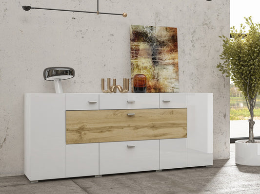 Komoda Coby 26 247JMB26, Spalva: Votan ąžuolas + Blizgi balta