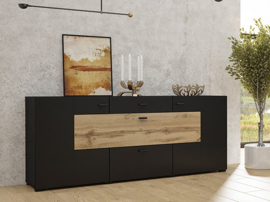 Komoda Coby 26 24WNMB26, Spalva: Votan ąžuolas + Matinė juoda