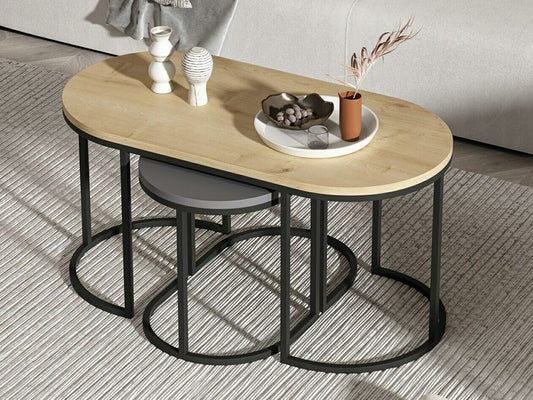 Žurnalinių staliukų komplektas Dena - Anthracite, Oak