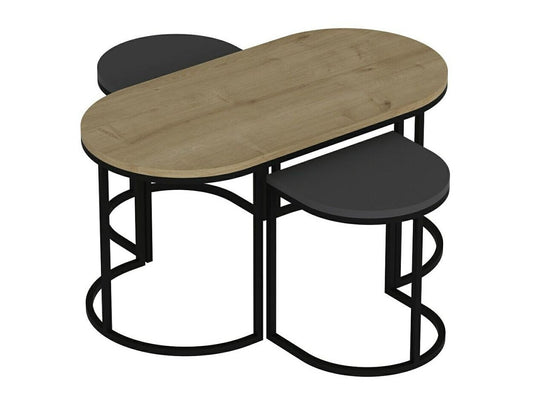 Žurnalinių staliukų komplektas Dena - Anthracite, Oak