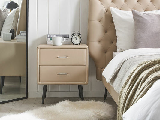 Naktinis staliukas 2 Stalčius Faux Oda Lovoside Stalas Beige ESSONNE 204983 Spalva: Beige + Juoda