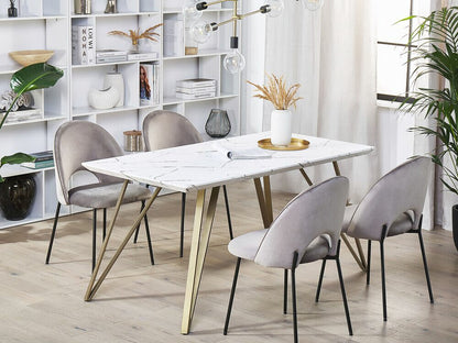 Stalas Dining Stalas 150 x 80 cm Marmuras Effect Balta with Auksas MOLDEN 238801 (Auksinė + Baltas marmuras)