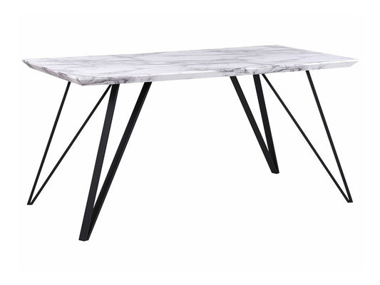 Stalas Dining Stalas 150 x 80 cm Marmuras Effect Balta with Juoda MOLDEN 238805 (Juoda + Baltas marmuras)