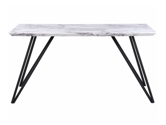 Stalas Dining Stalas 150 x 80 cm Marmuras Effect Balta with Juoda MOLDEN 238805 (Juoda + Baltas marmuras)