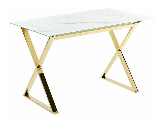 Stalas Stiklas Top Dining Stalas 120 x 70 cm Marmuras Effect and Auksas ATTICA 373441 (Auksinė + Baltas marmuras)