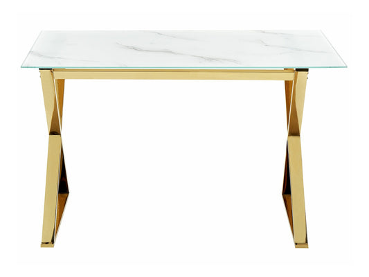 Stalas Stiklas Top Dining Stalas 120 x 70 cm Marmuras Effect and Auksas ATTICA 373441 (Auksinė + Baltas marmuras)