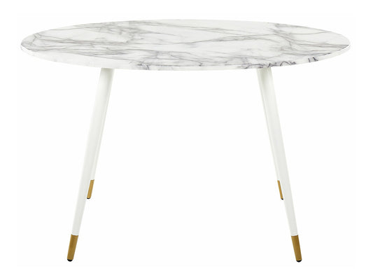 Stalas Ovalus Dining Stalas 120 x 70 cm Marmuras Effect and Balta GUTIERE 373601