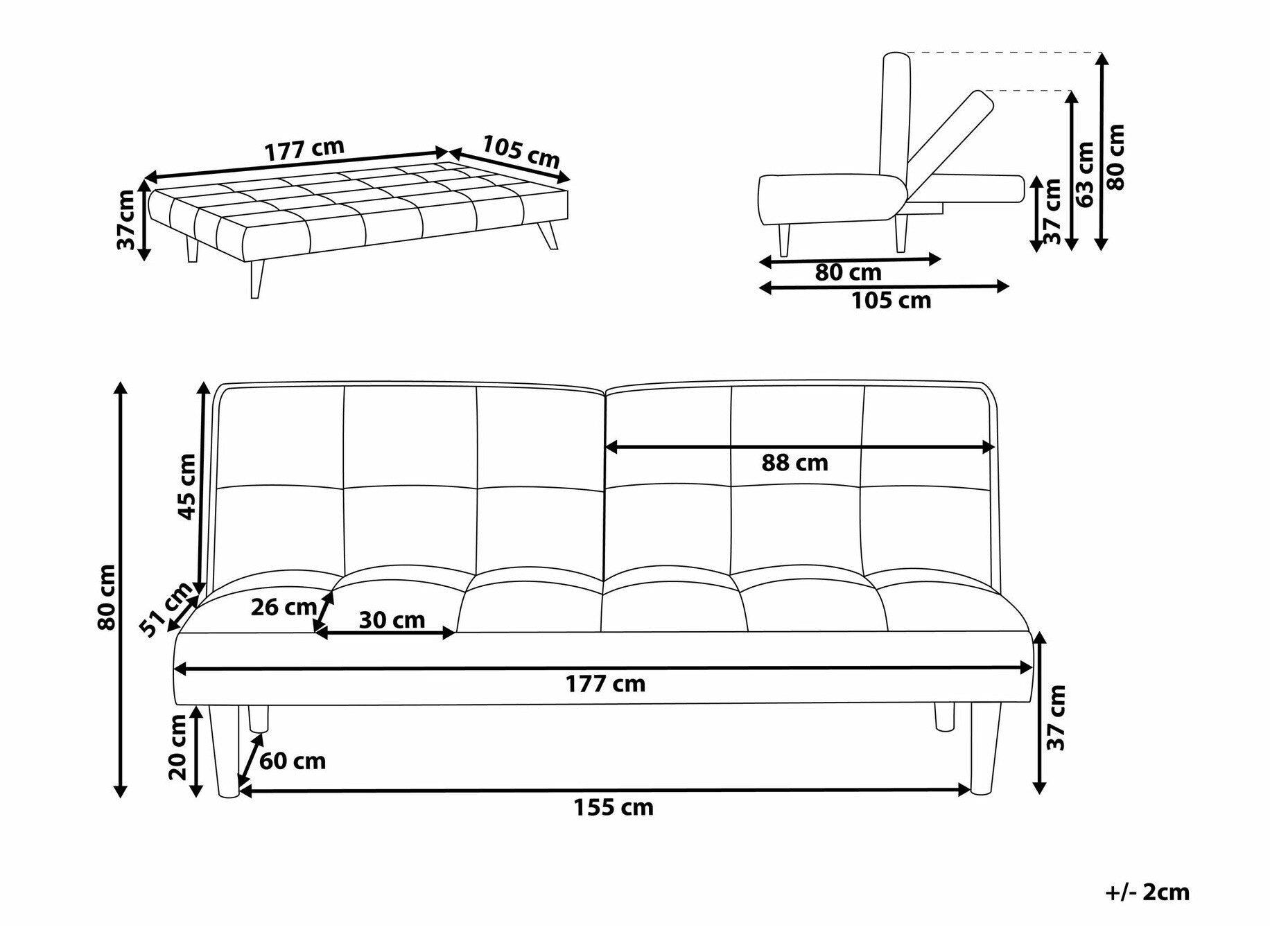 Sofa lova Gobelenas Sofa Lova Tamsi Pilka SILJAN 93746 (Tamsi pilka)