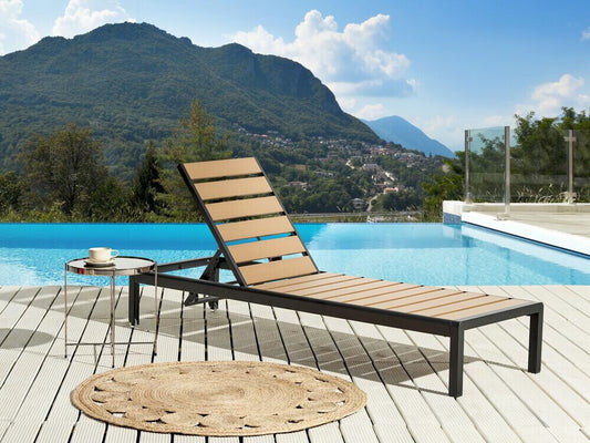 Lauko gultas Aluminium Reclining Sun Lounger NARDO, Spalva: Šviesus medis + Juoda