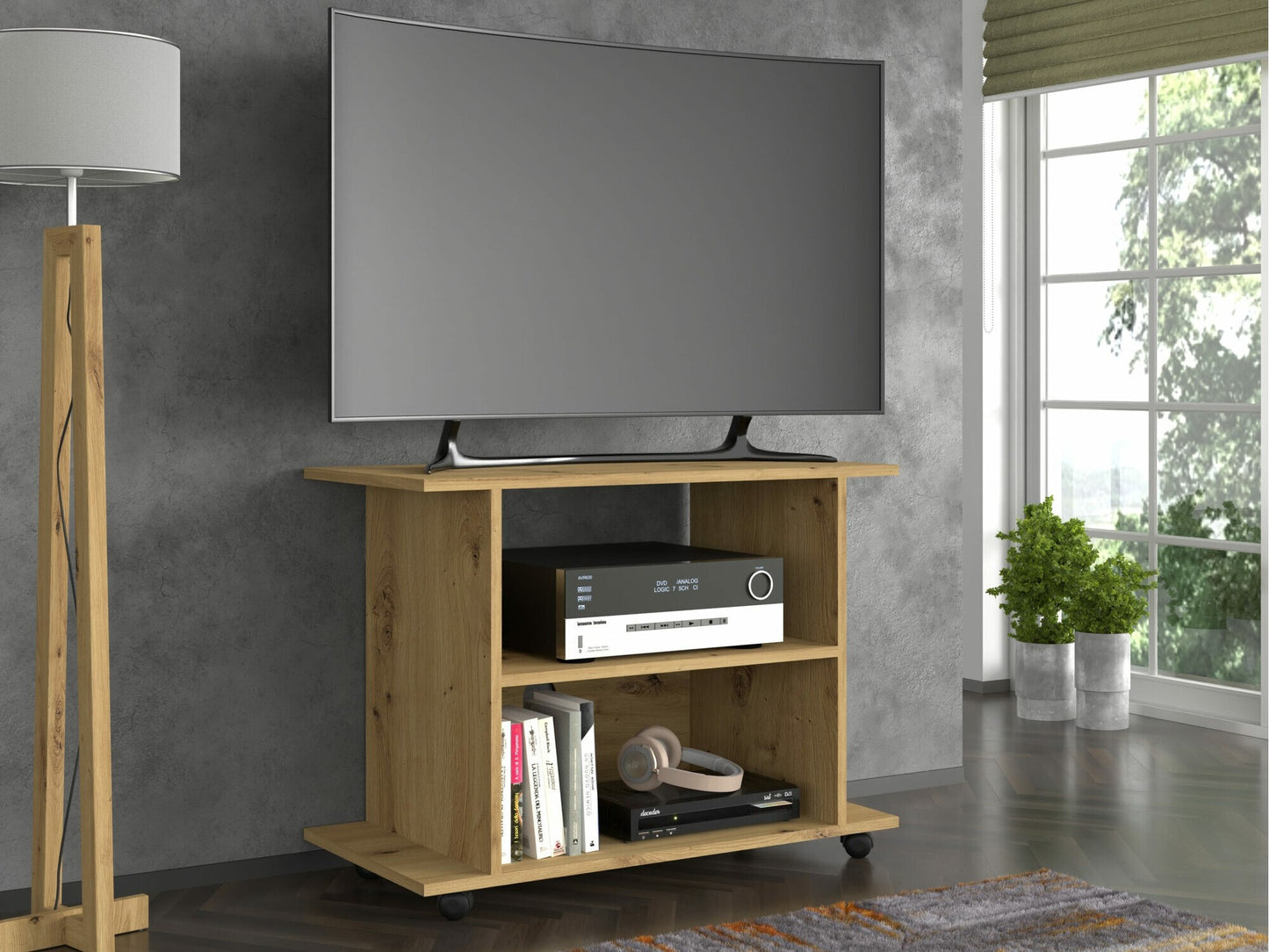 TV staliukas YOGI SZAFKA RTV NA KÓŁKACH. YOGI_ARTISAN_OAK (Artisan ąžuolas)