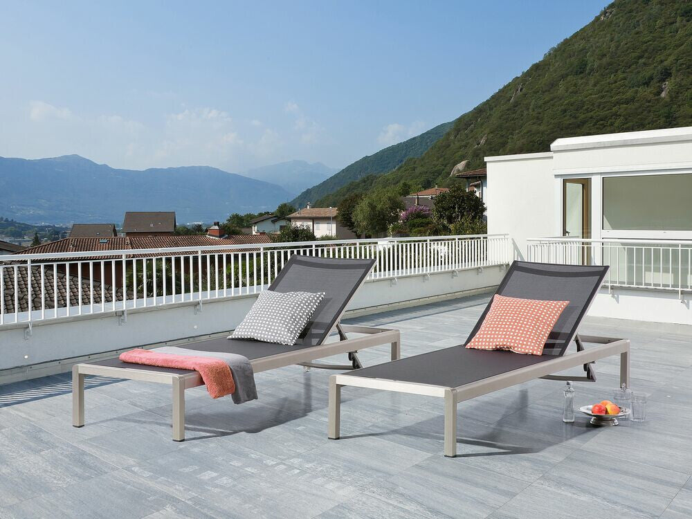 Lauko gultas Aluminium Reclining Sun Lounger Juoda FOSSATO 73463 (Juoda)