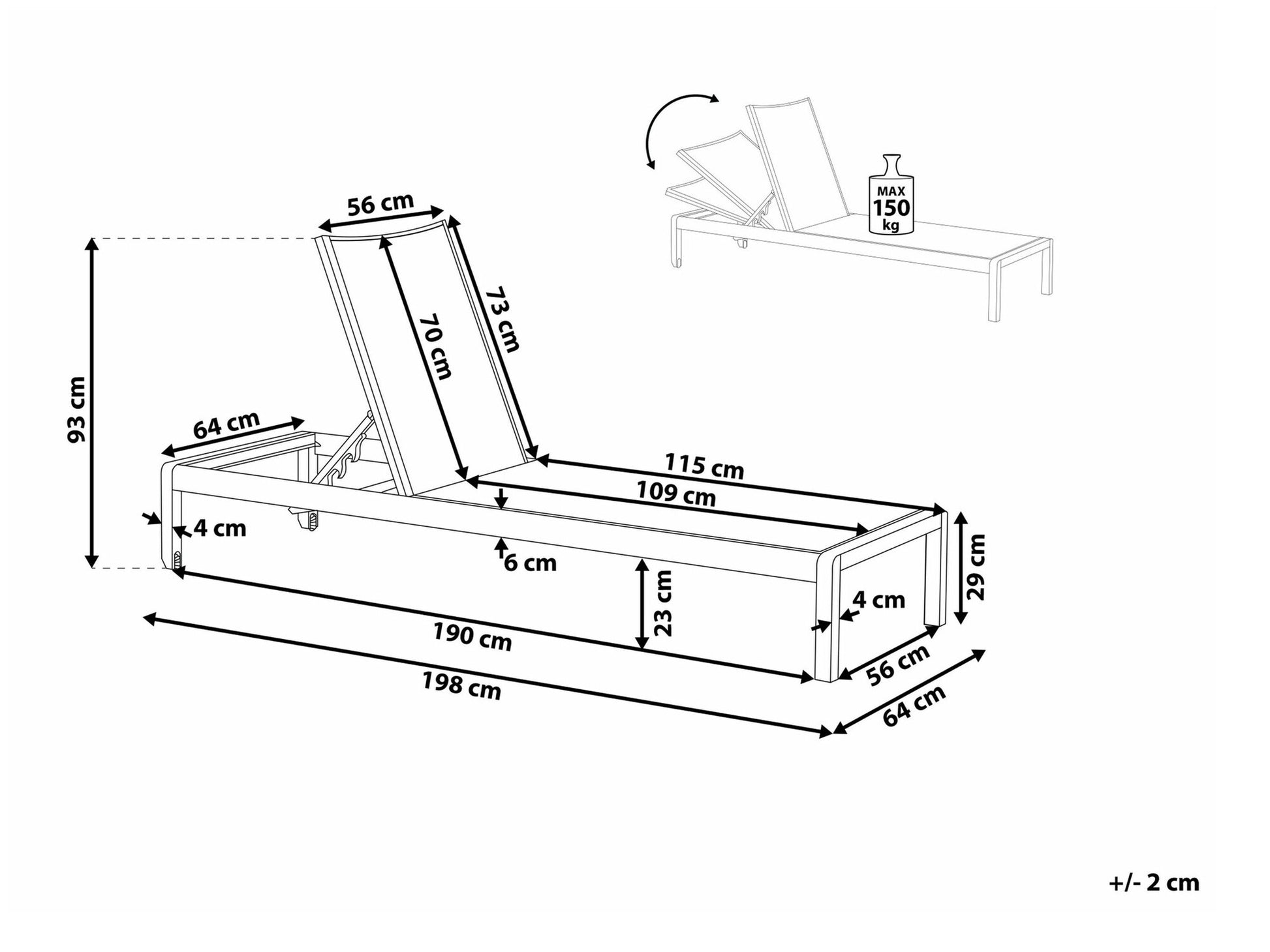 Lauko gultas Aluminium Reclining Sun Lounger Juoda FOSSATO 73463 (Juoda)