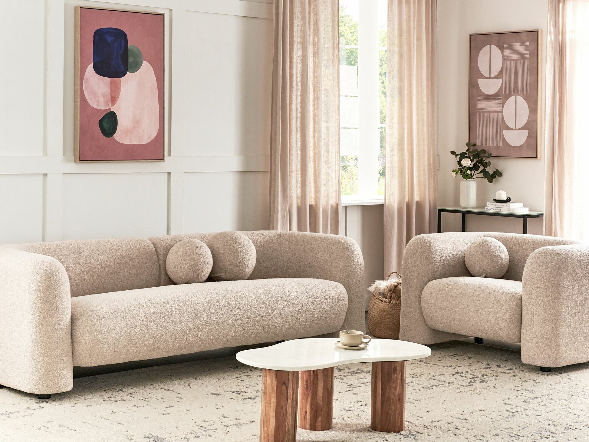 Minkštų baldų komplektas 4 Seater Boucle Living Room Komplektas Beige LEIREN 507579
