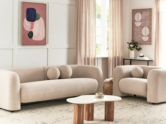 Minkštų baldų komplektas 4 Seater Boucle Living Room Komplektas Beige LEIREN 507579