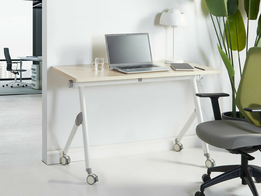 Darbo stalas Sulankstomas Office Darbo stalas with Wheels BENDI 508476, Plotis: 120 cm, Stalviršio spalva: Šviesus medis, Kojų spalva: Balta