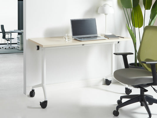 Darbo stalas Sulankstomas Office Darbo stalas with Wheels CAVI 509052, Plotis: 120 cm, Stalviršio spalva: Šviesus medis, Kojų spalva: Balta