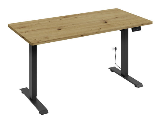 Reguliuojamo aukščio darbo stalas BIMOTION 140x70, Kojų spalva: Juoda, Stalviršio spalva: Artisan ąžuolas