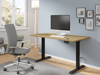 Reguliuojamo aukščio darbo stalas BIMOTION 140x70, Kojų spalva: Juoda, Stalviršio spalva: Artisan ąžuolas