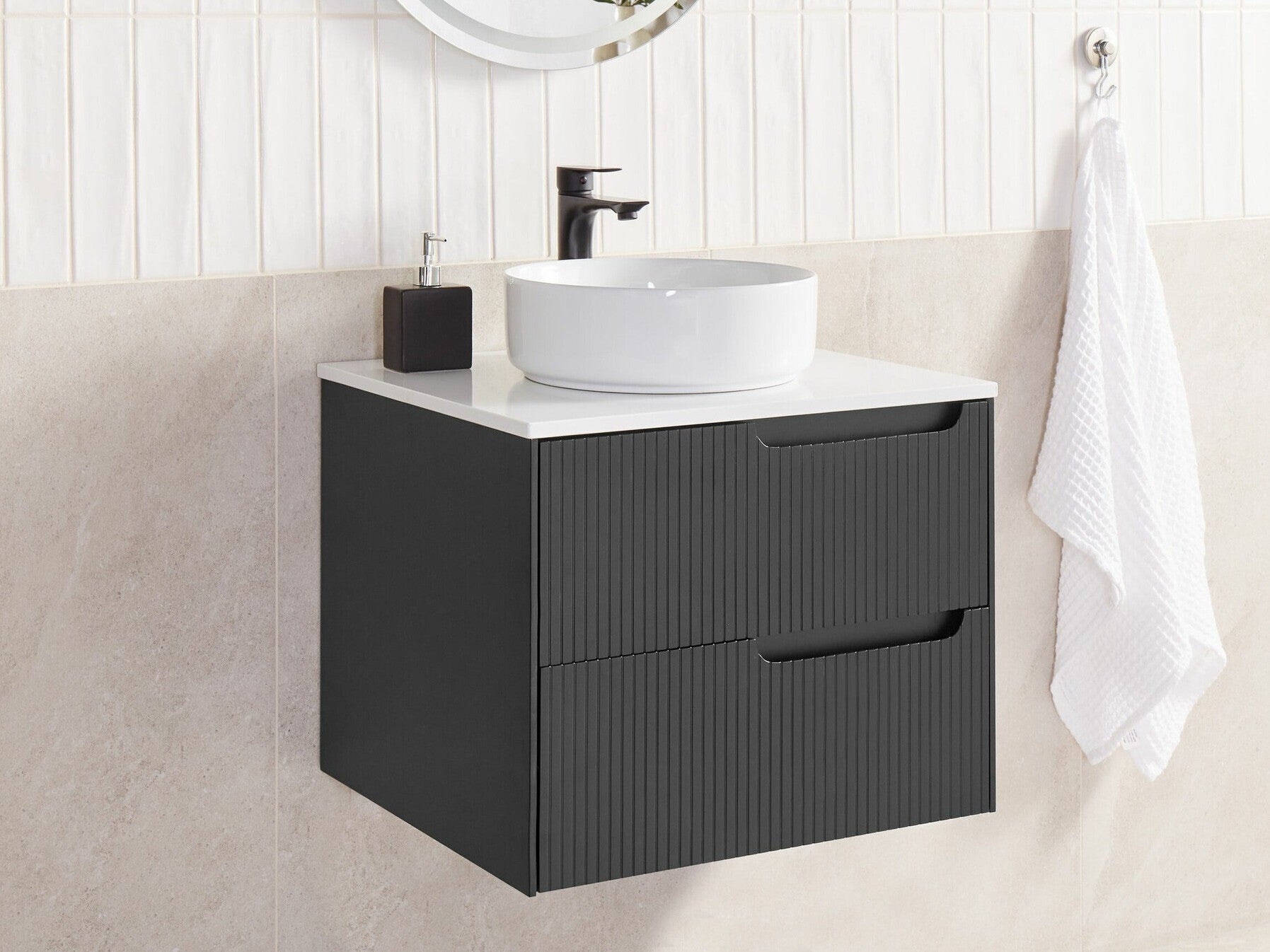 Pakabinama vonios spintelė praustuvui Bathroom Wall Mounted Spintelė 60 x 52 cm Juoda QUINTELA 526619 (Juoda)