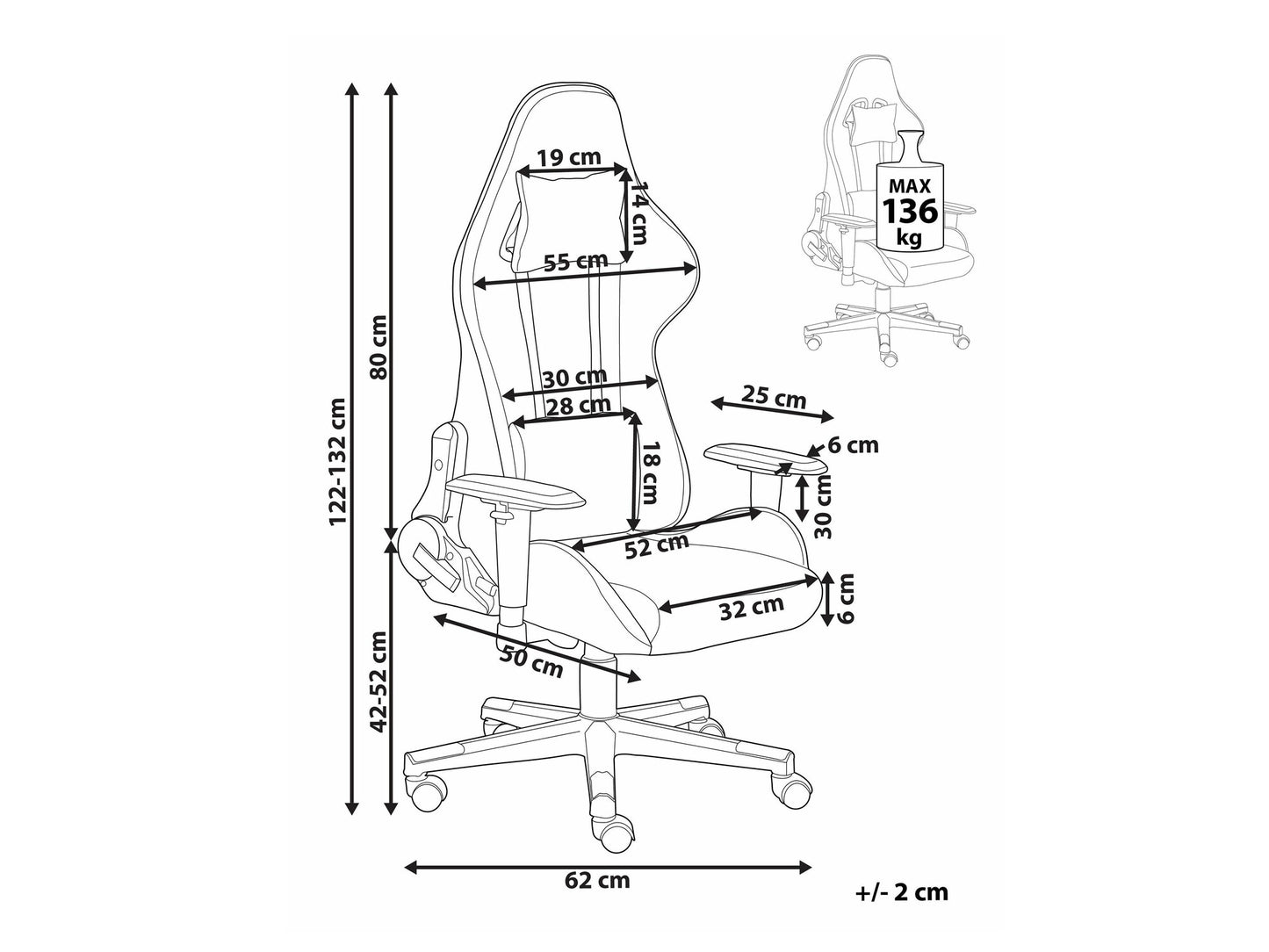 Žaidimų kėdė WARRIOR 512479, Spalva: Juoda
