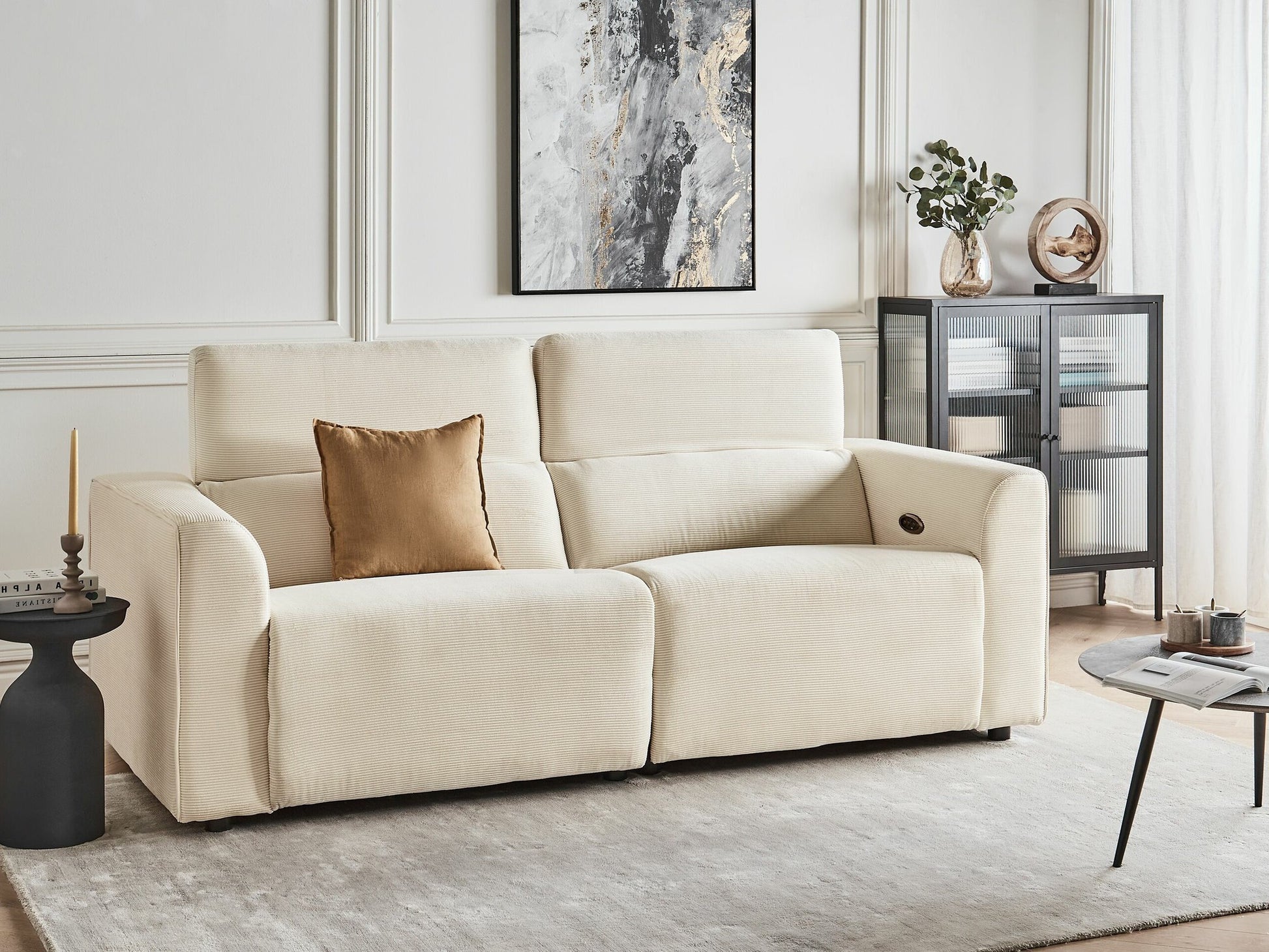 Sofa reglaineris 2 Seater Corduroy Elektrinis Reglaineris Sofa with USB Port ULVEN Beige 468213 (Beige)