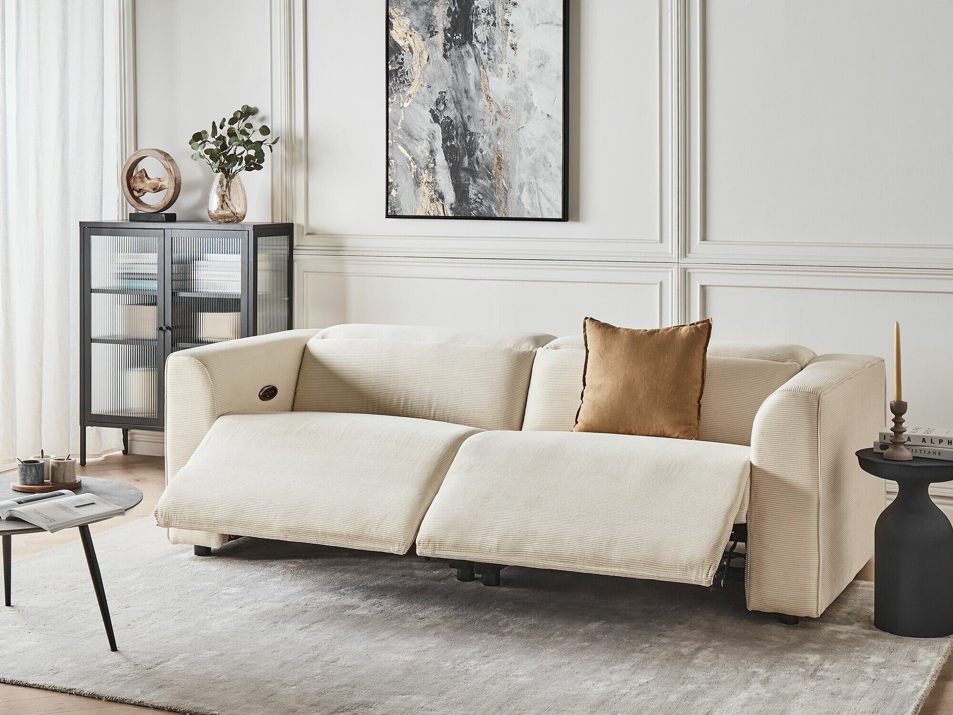 Sofa reglaineris 2 Seater Corduroy Elektrinis Reglaineris Sofa with USB Port ULVEN Beige 468213 (Beige)