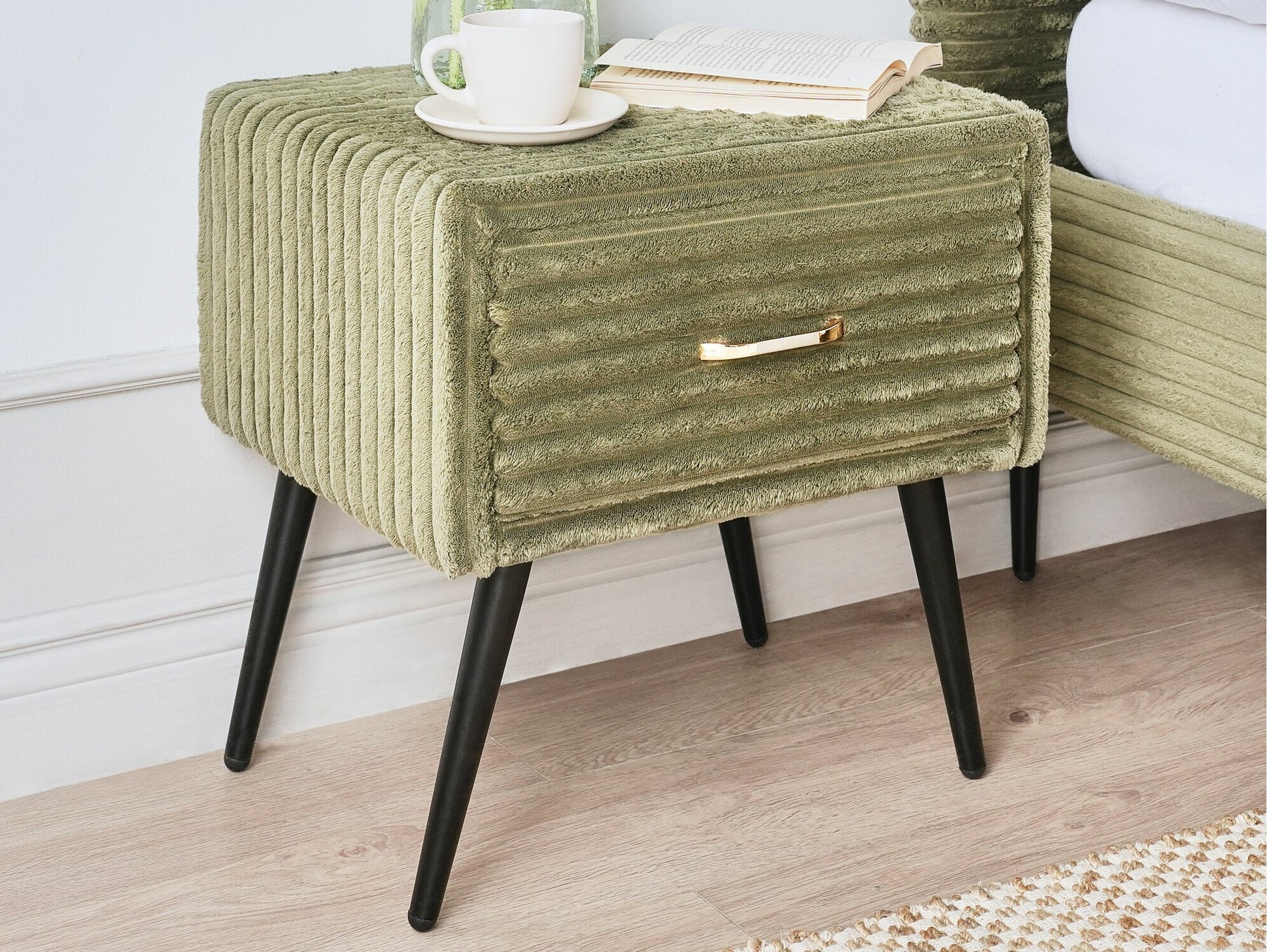 Naktinis staliukas 1 Stalčius Lovoside Stalas FLAYAT Corduroy Žalia 599757 (Žalia)