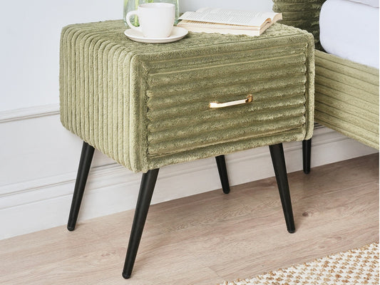 Naktinis staliukas 1 Stalčius Lovoside Stalas FLAYAT Corduroy Žalia 599757 (Žalia)