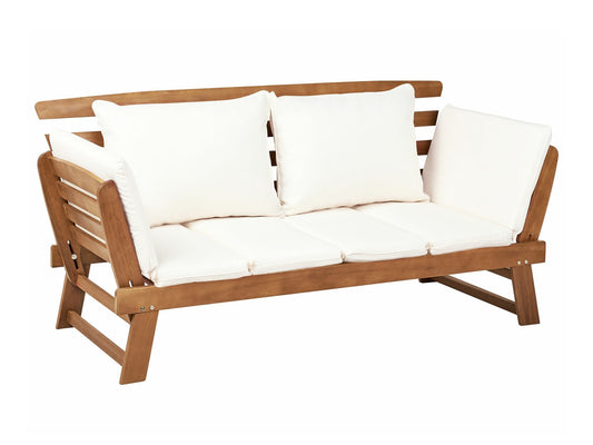 Lauko sofa Eukaliptas Medis Garden Suoliukas 210 cm with Pilka Cushion PORTICI 585573 (Balta + Šviesus medis)