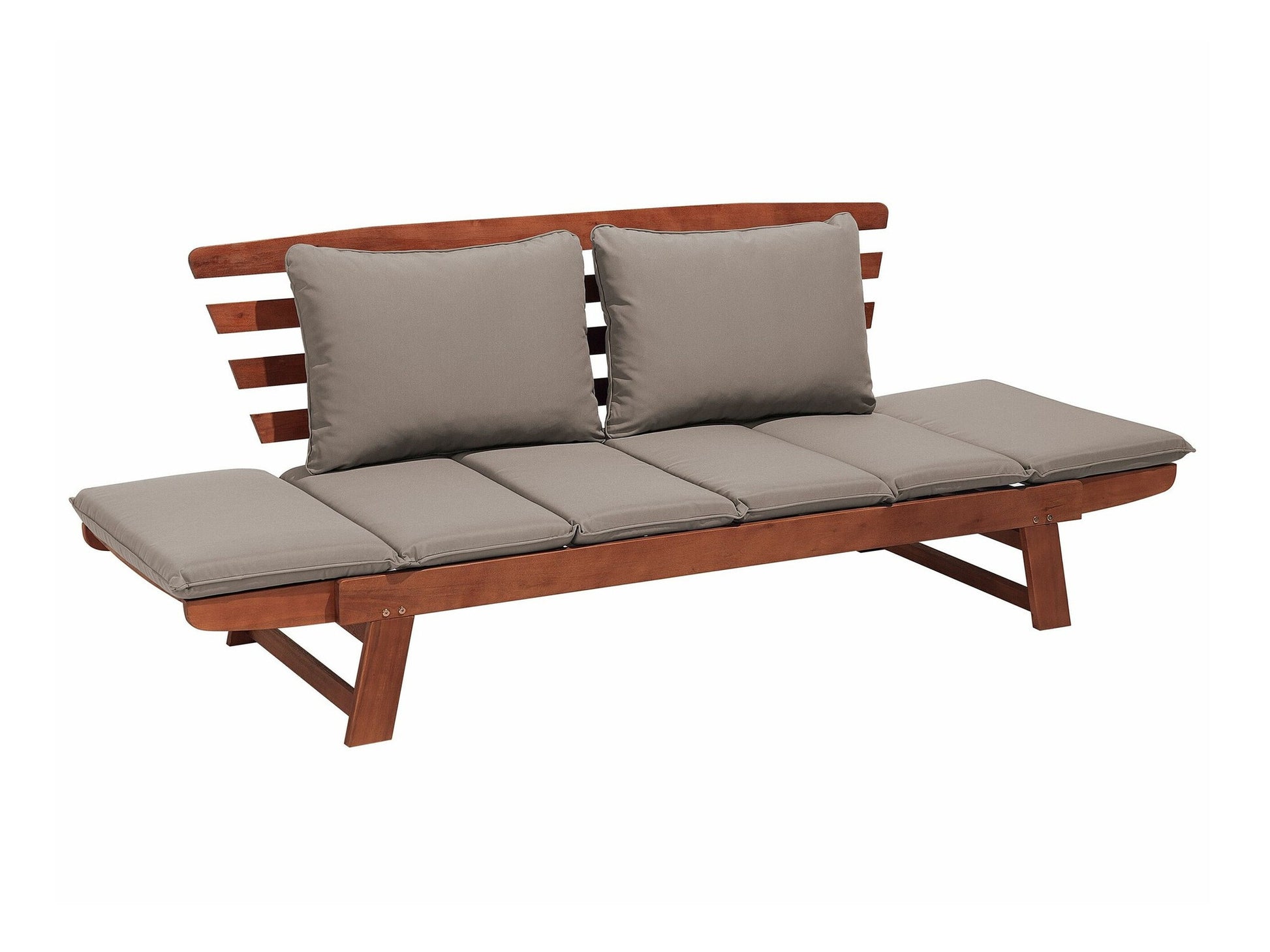 Lauko sofa Eukaliptas Medis Garden Suoliukas 210 cm with Pilka Cushion PORTICI 79843 (Pilka + Tamsus medis) 4016211