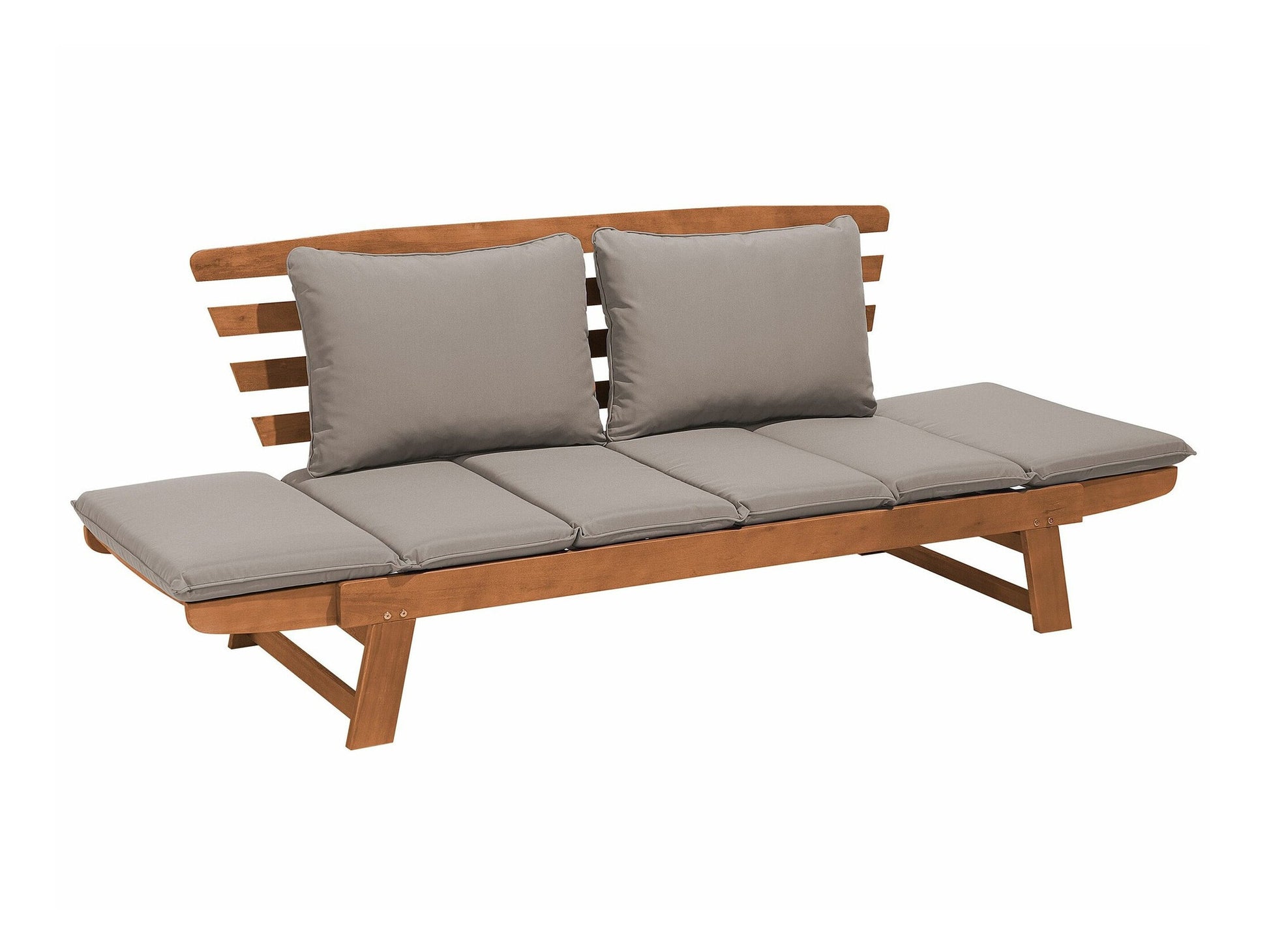 Lauko sofa Eukaliptas Medis Garden Suoliukas 210 cm with Pilka Cushions PORTICI 141441 (Pilka + Šviesus medis) 4016215