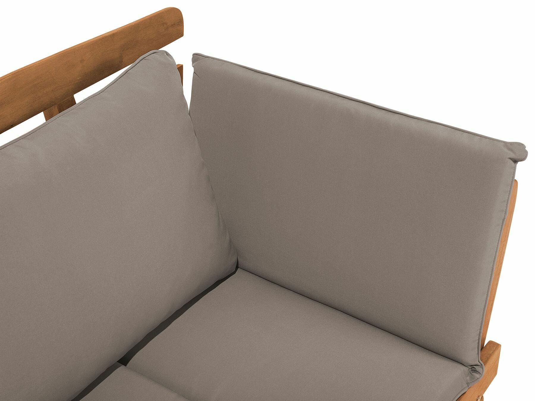 Lauko sofa Eukaliptas Medis Garden Suoliukas 210 cm with Pilka Cushions PORTICI 141441 (Pilka + Šviesus medis) 4016216