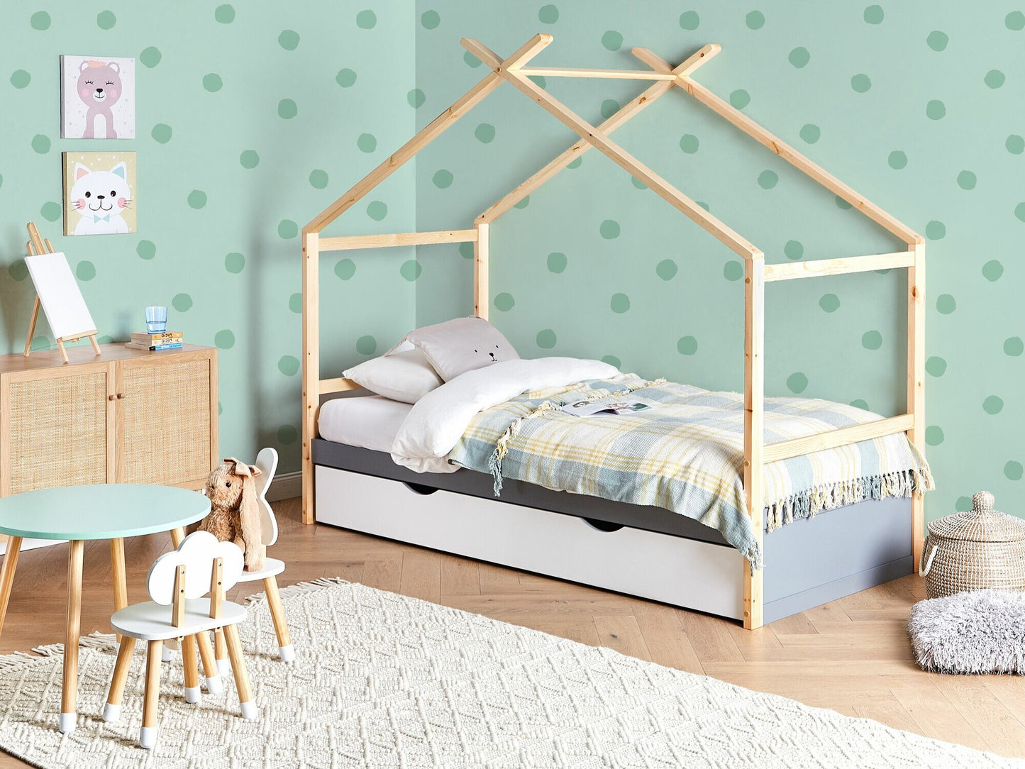 Lova Kids Lova Pušis Medis ORGEVAL 90 x 200 cm (EU Viengulės) with Storage Pilka 595005 (Pilka + Šviesus medis)