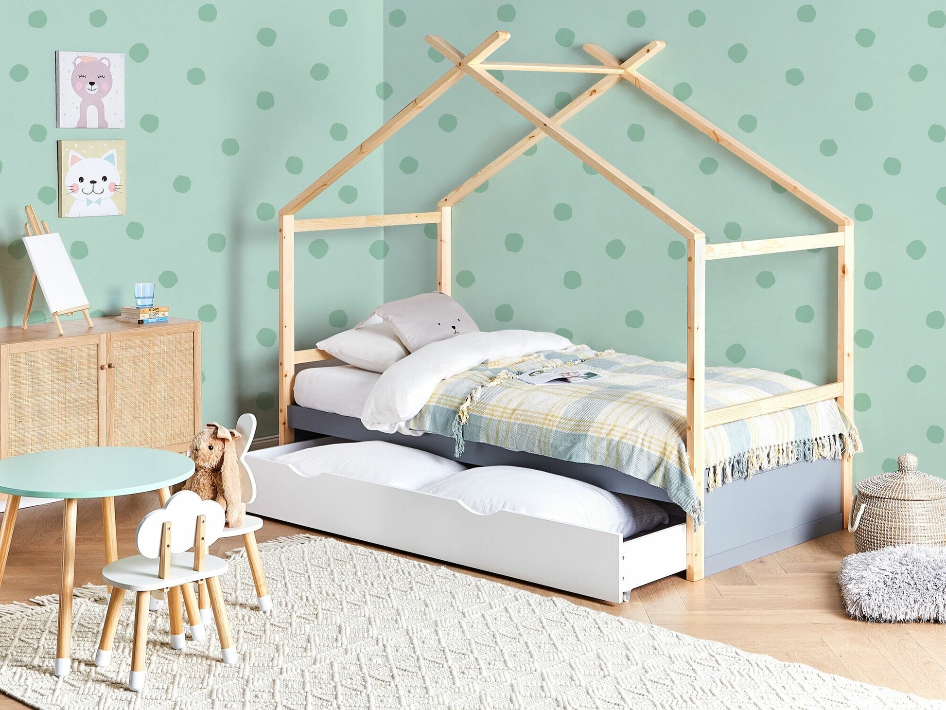 Lova Kids Lova Pušis Medis ORGEVAL 90 x 200 cm (EU Viengulės) with Storage Pilka 595005 (Pilka + Šviesus medis)