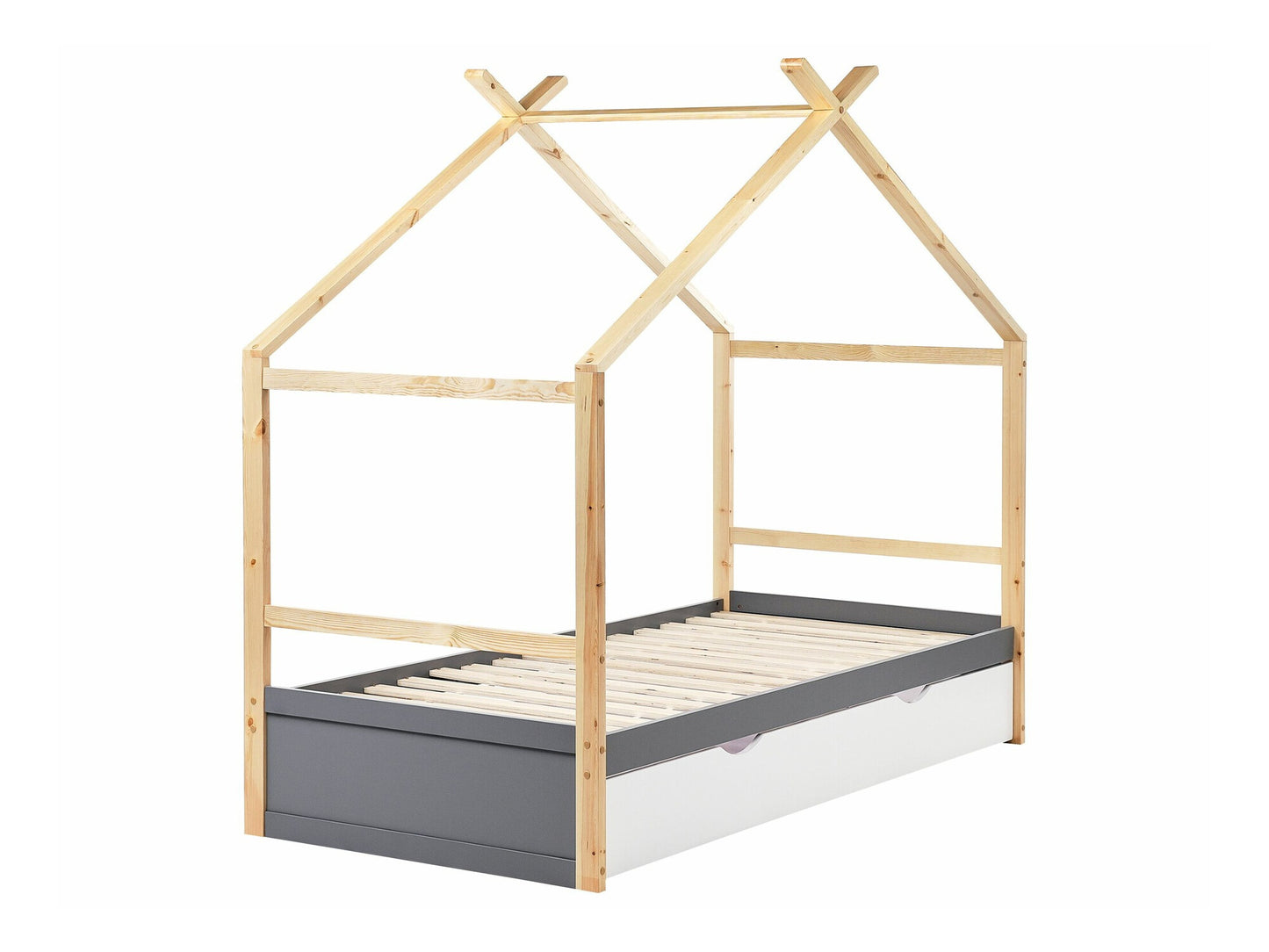 Lova Kids Lova Pušis Medis ORGEVAL 90 x 200 cm (EU Viengulės) with Storage Pilka 595005 (Pilka + Šviesus medis)