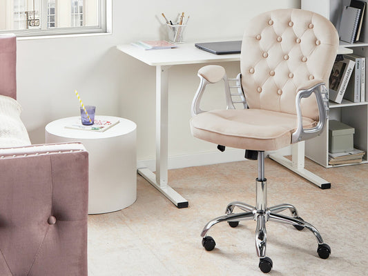 Biuro kėdė Swivel Velvetas Office Kėdė PRINCESS 2 Beige 609018 (Beige)