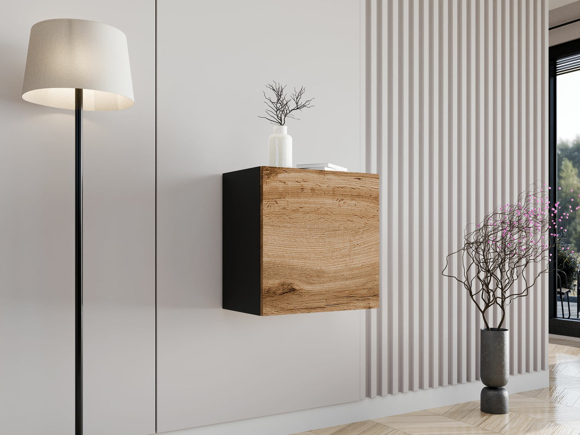Pakabinama spintelė Vigo 50/50/30 II (kwadrat Zigo), Spalva: Juoda + Votan ąžuolas 4029099