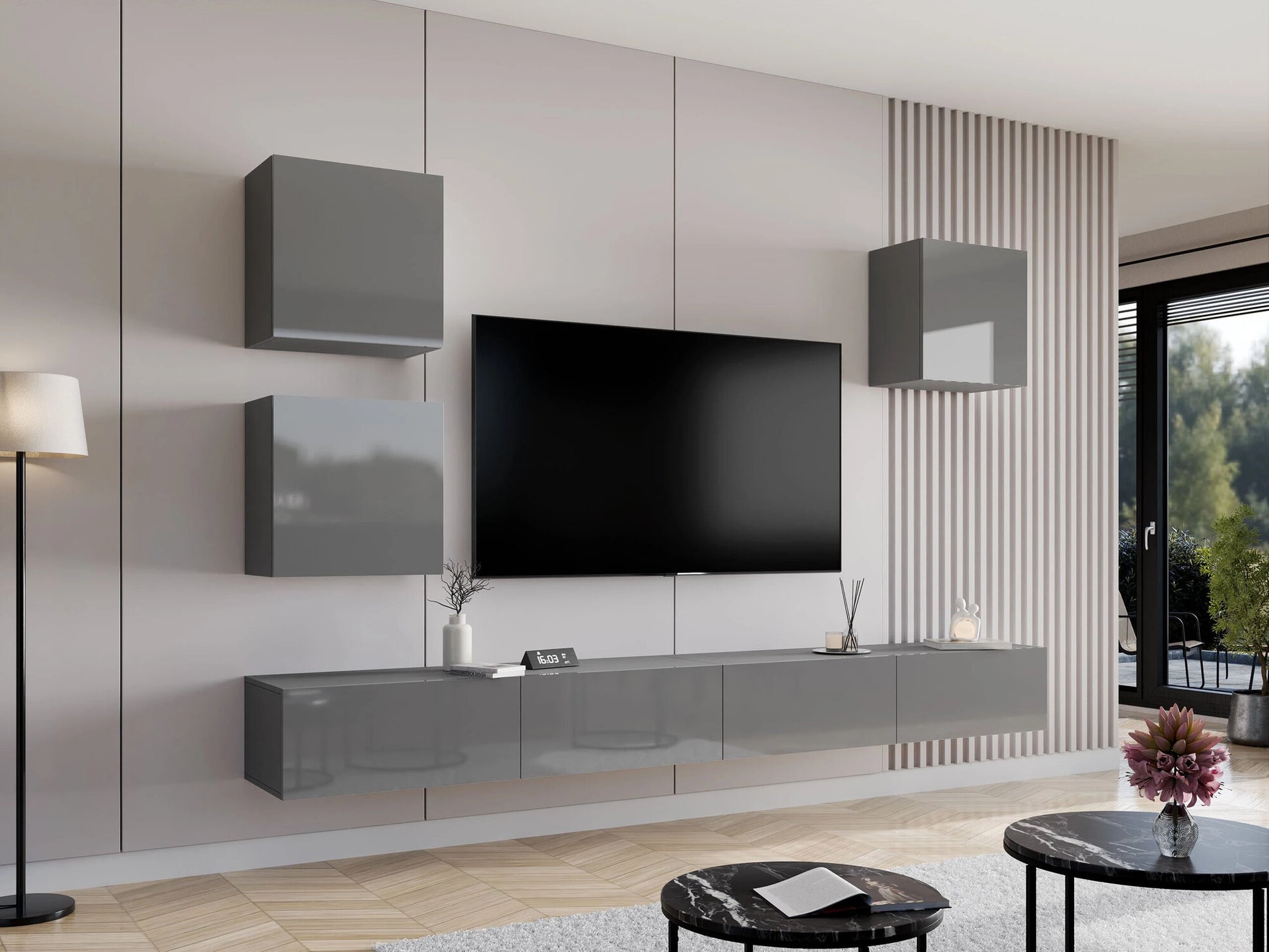 Pakabinama spintelė Vigo 50/50/30 II (kwadrat Zigo), Spalva: Pilka + Blizgus pilkas 4029592