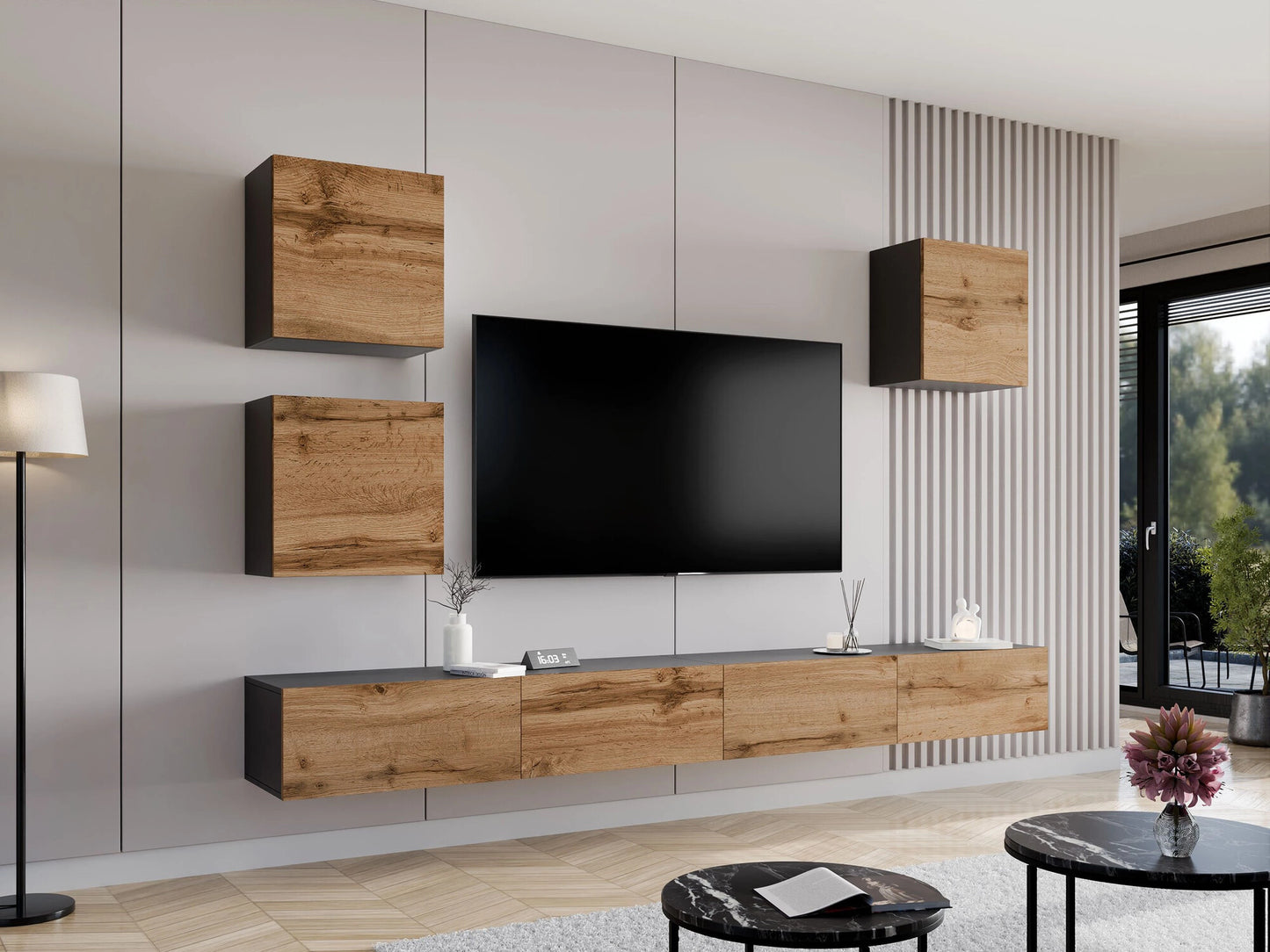 Pakabinama spintelė Vigo 50/50/30 II (kwadrat Zigo), Spalva: Juoda + Votan ąžuolas 4029596