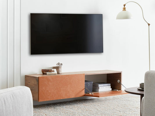 TV staliukas GLADSTONE 140cm, Spalva: Raudona + Ruda