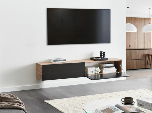 TV staliukas GLADSTONE 180 cm, Spalva: Juoda + Ruda