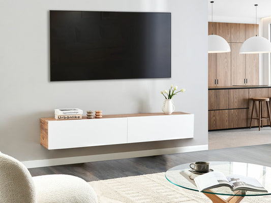 TV staliukas GLADSTONE 180 cm, Spalva: Balta + Ruda